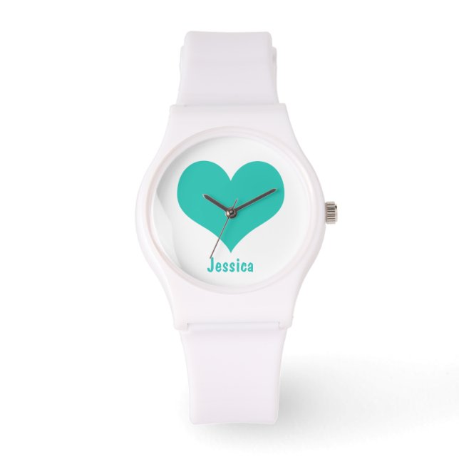 Mint Green Heart - Personalized Name Watch (Front)