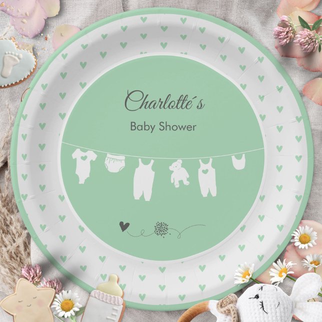 Mint Green Hearts Boho Gender Neutral Baby Shower Paper Plates (Mint Green Hearts Boho Gender Neutral Baby Shower Paper Plates ©Susanne Sachers - Sunny Mind 🌞)