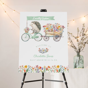 Mint Green Hedgehog Baby Shower Welcome Sign