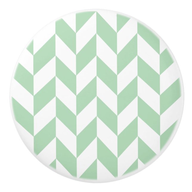 Mint Green Herringbone Ceramic Knob (Front)