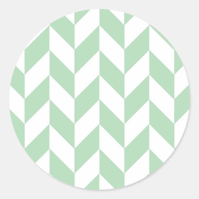 Mint Green Herringbone Classic Round Sticker (Front)