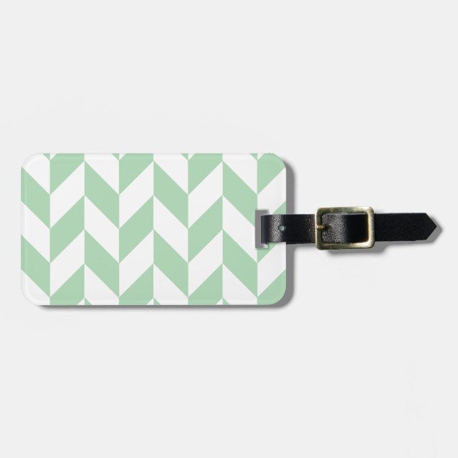 Mint Green Herringbone Luggage Tag (Front Horizontal)