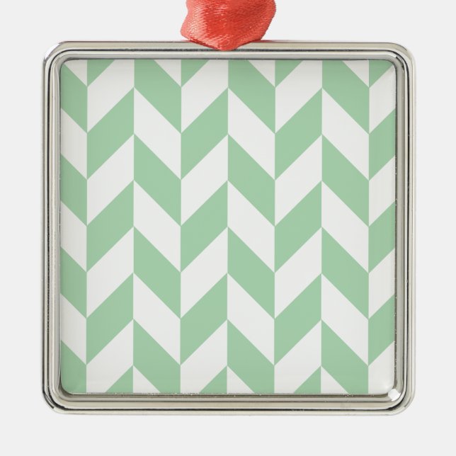 Mint Green Herringbone Metal Ornament (Front)