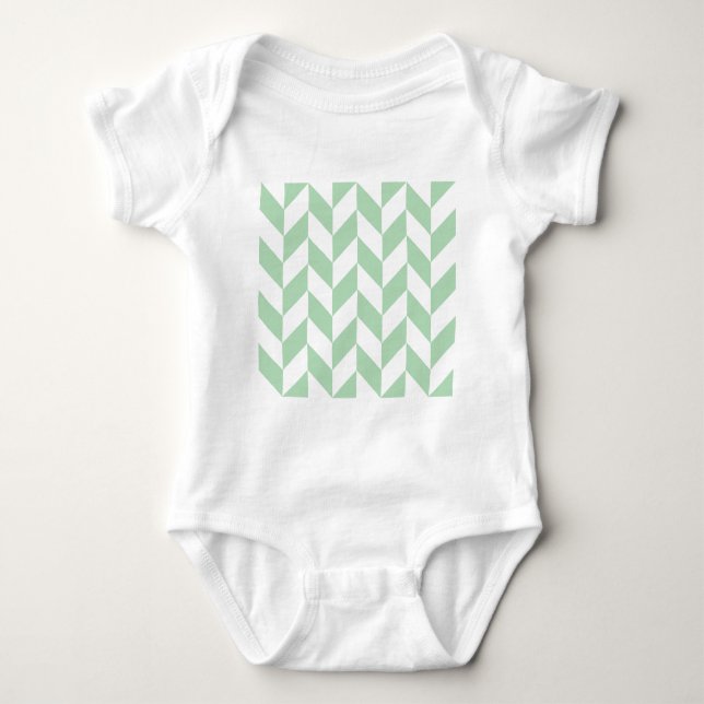 Mint Green Herringbone Pattern Baby Bodysuit (Front)