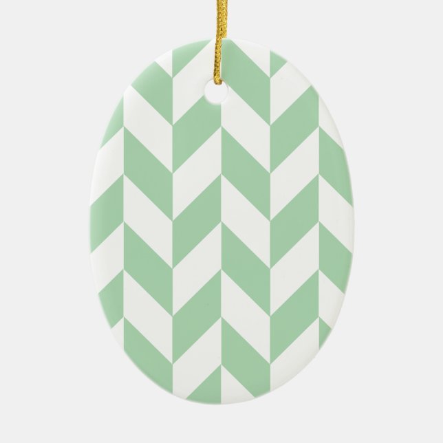 Mint Green Herringbone Pattern Ceramic Ornament (Front)