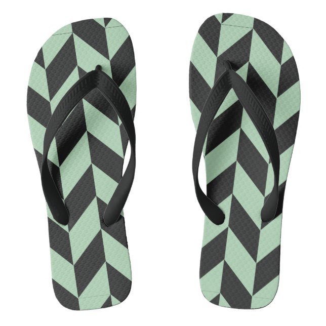 Mint Green Herringbone Pattern Flip Flops (Footbed)