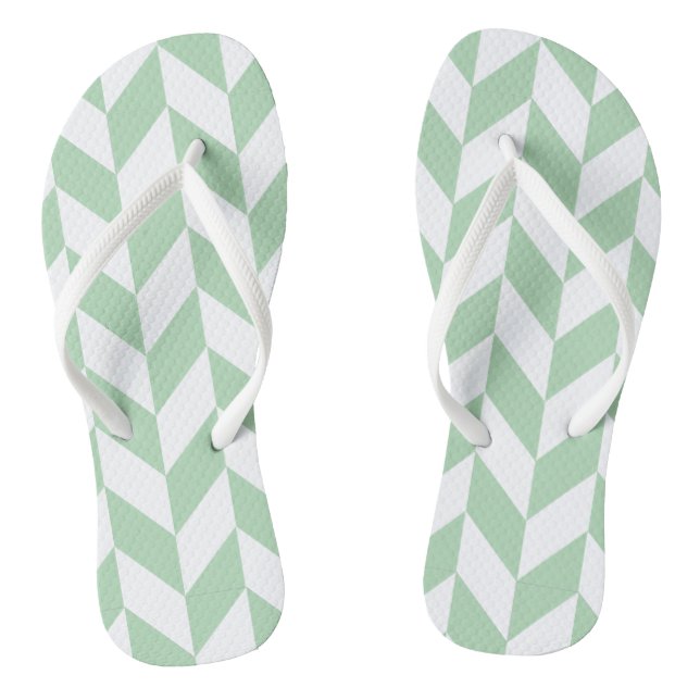 Mint Green Herringbone Pattern Flip Flops (Footbed)