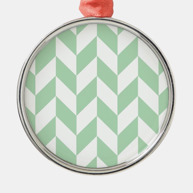 Mint Green Herringbone Pattern Metal Ornament (Front)