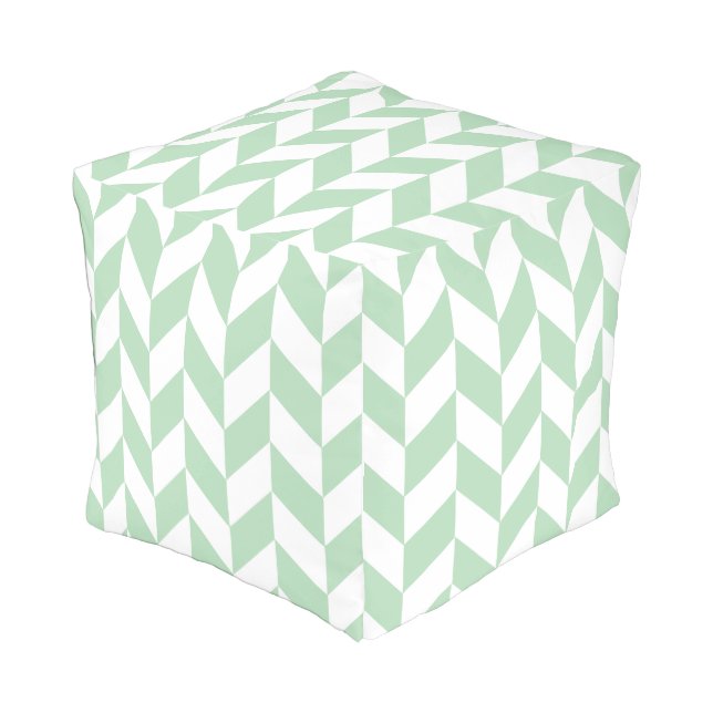 Mint Green Herringbone Pattern Outdoor Pouf (Angled Front)