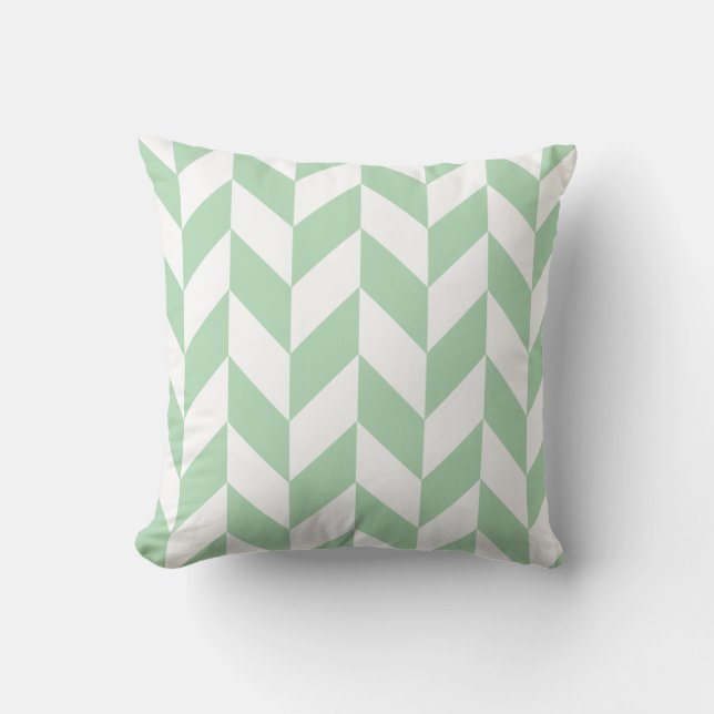 Mint Green Herringbone Pattern Throw Pillow (Front)