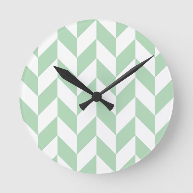 Mint Green Herringbone Round Clock (Front)