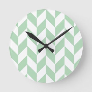 Mint Green Herringbone Round Clock