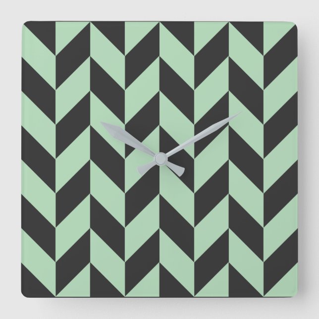 Mint Green Herringbone Square Wall Clock (Front)