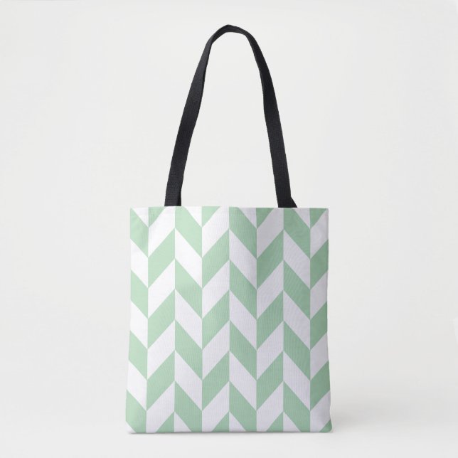 Mint Green Herringbone Tote Bag (Front)