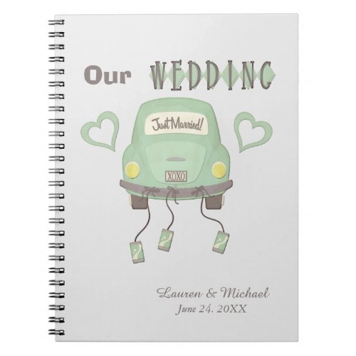 Mint Green Honeymoon Car Wedding Memory Notebook