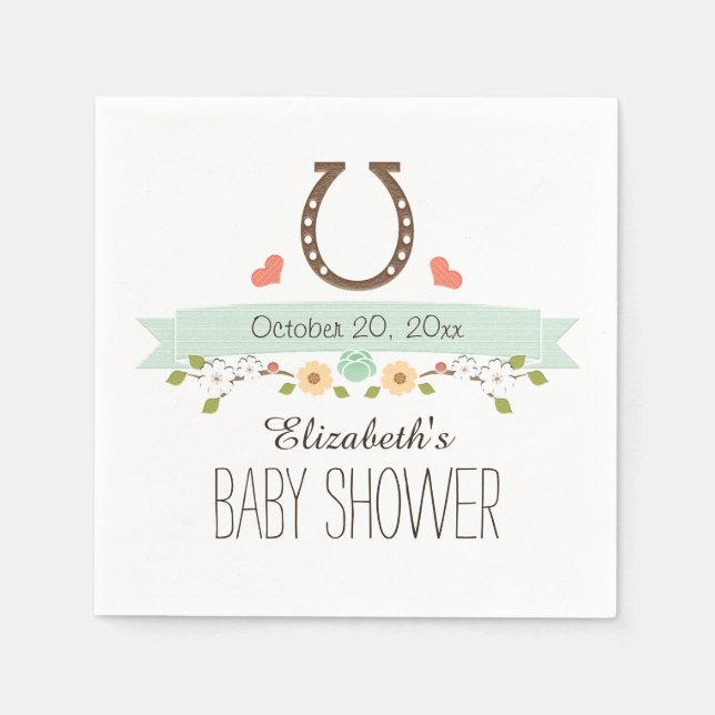 Mint Green Horseshoe Western Baby Shower Napkins (Front)