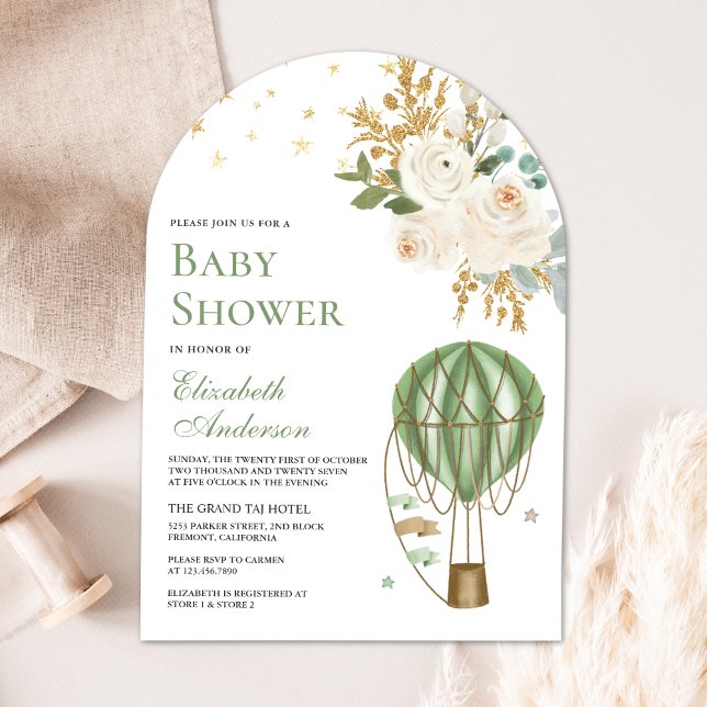 Mint Green Hot Air Balloon Arch Baby Shower Invitation (Creator Uploaded)