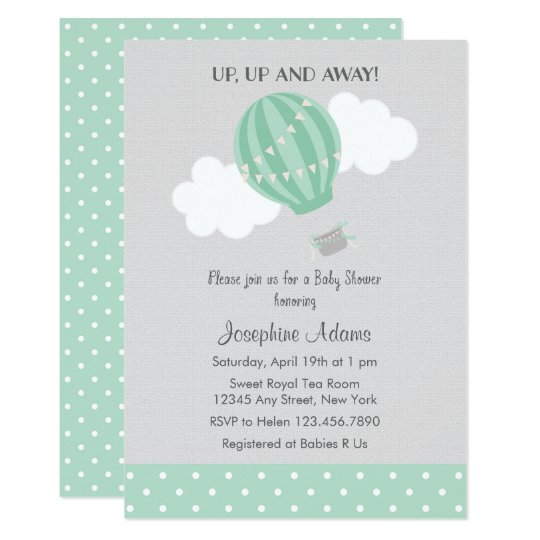 Mint Green Hot Air Balloon Baby Shower Invitation Zazzle Com