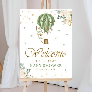 Mint Green Hot Air Balloon Baby Shower Welcome Foam Board