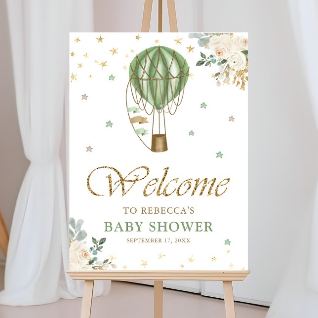 Mint Green Hot Air Balloon Baby Shower Welcome Foam Board (Creator Uploaded)