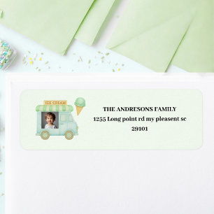 Mint Green Ice Cream Truck Birthday Label