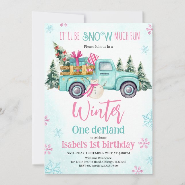 Mint Green It'll be Snow Much Fun Birthday Invitation (Front)