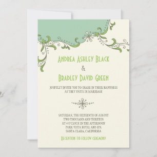 Mint Green Ivory Floral Garland Wedding Invitation