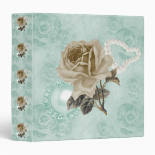 Mint Green Ivory Roses Pearls Heart Binder