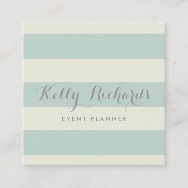 Mint Green Ivory Stripes Elegant Business Card (Front)