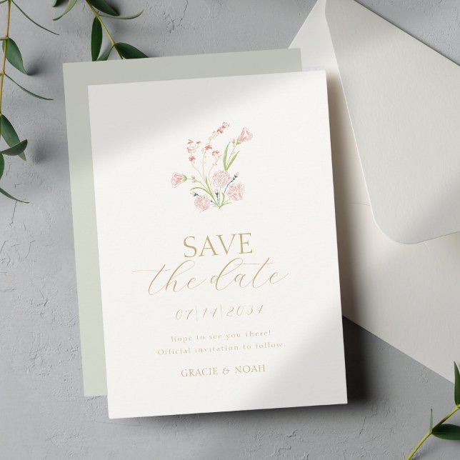 Mint Green & Ivory Wildflower Wedding Save The Date (Creator Uploaded)
