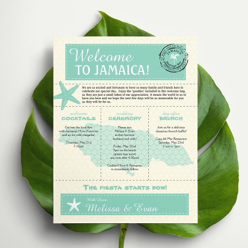 Mint Green Jamaica Wedding Welcome Letter Flyer