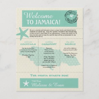 Mint Green Jamaica Wedding Welcome Letter Flyer by labellarue at Zazzle