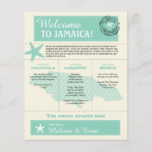 Mint Green Jamaica Wedding Welcome Letter Flyer