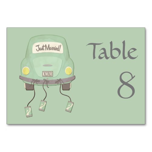 Mint Green Just Married Car Table Number