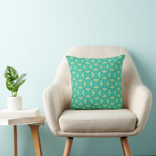 Mint Green Kaleidoscope Pattern with Leaf Motifs Throw Pillow