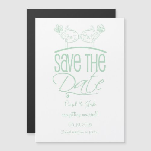 Mint Green Kissing Birds Magnetic Save the Date Magnetic Invitation