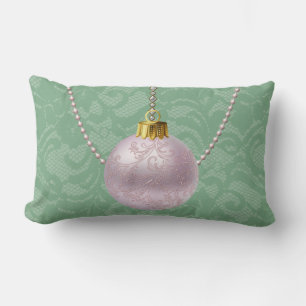Mint Green Lace Soft Pink Ornament Lumbar Pillow