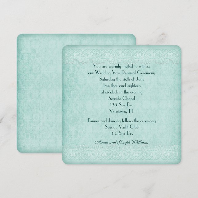 mint green lace Wedding Vow Renewal Invitation (Front/Back)