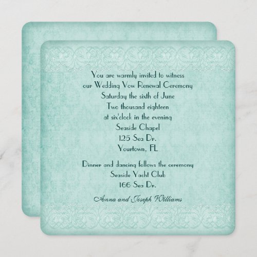 mint green lace Wedding Vow Renewal Invitation