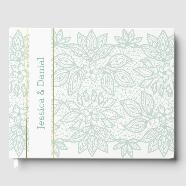 Mint Green Lacy Wedding Guest Book (Front)