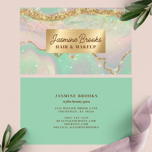 Mint Green Lavender And Gold Glitter Business Card