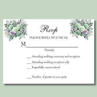 MInt Green Lavender Floral RSVP