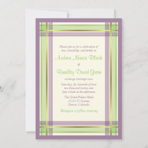 Mint Green Lavender Plaid Wedding Invitation