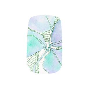 Mint Green Lavender Watercolor Botanical Leaves Minx Nail Art