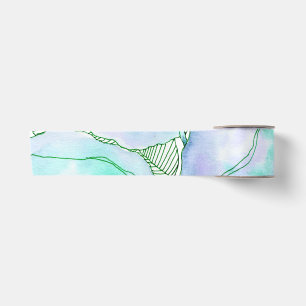 Mint Green Lavender Watercolor Botanical Leaves Satin Ribbon