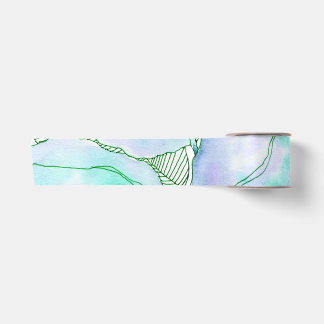Mint Green Lavender Watercolor Botanical Leaves Satin Ribbon
