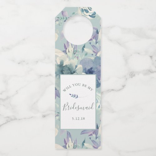 Mint Green  Lavender Watercolor Floral Bridesmaid Bottle Hanger Tag