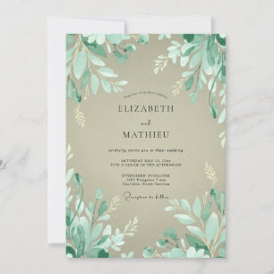 Mint Green Leafy Woodland Wedding Invitation