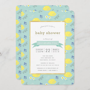 Mint Green Lemon Floral Baby Shower Invitation