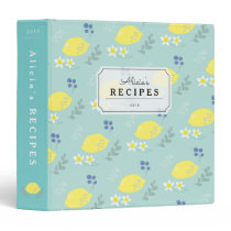 Mint Green Lemon Floral Pattern Recipe Binder